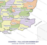 United Kingdom Cycle 3 Geography Maps (Counties — Black Line Master & Full Colour Answer Key)